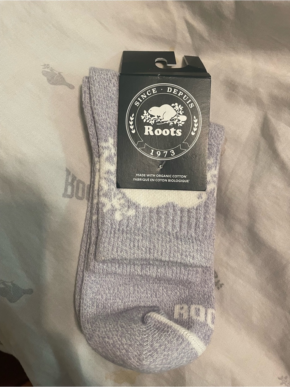 Roots Women’s Lavender and White Ankle Socks - Organic Cotton - Small